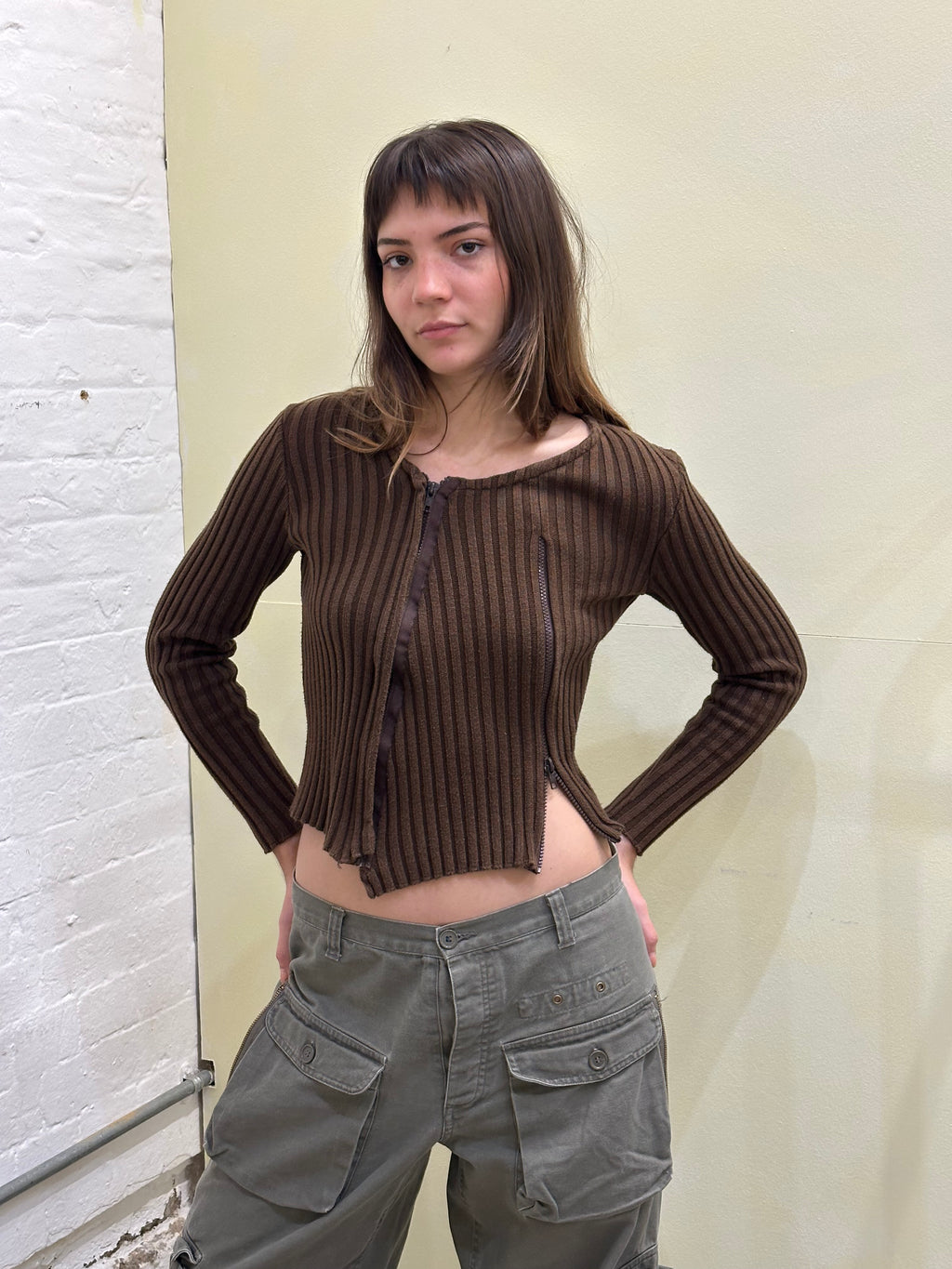 Double zip ribbed knit small