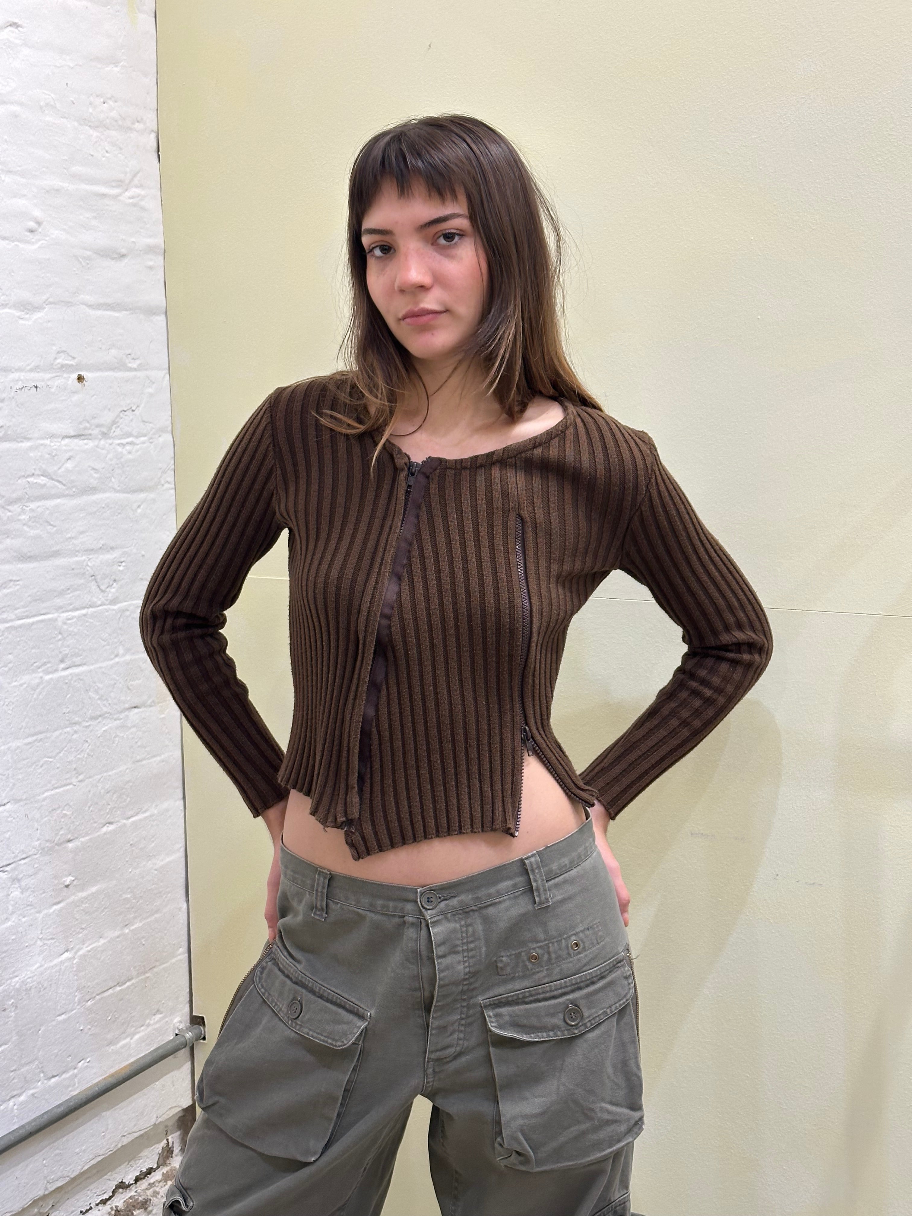 Double zip ribbed knit small