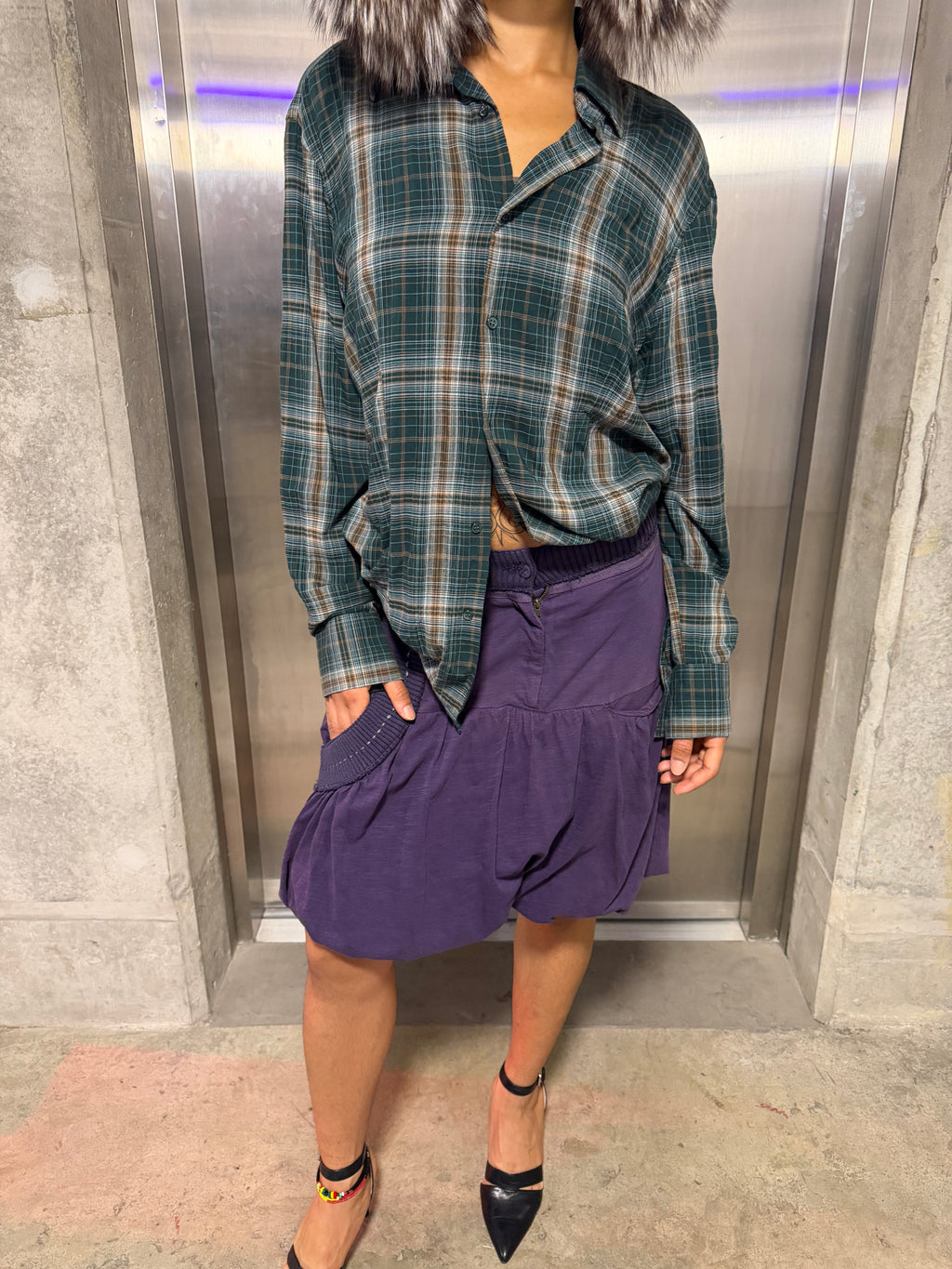 Oversized lightweight plaid shirt medium