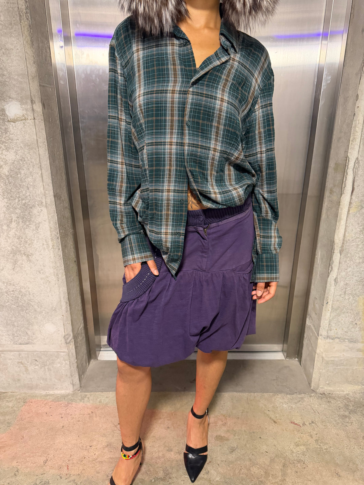 Oversized lightweight plaid shirt medium