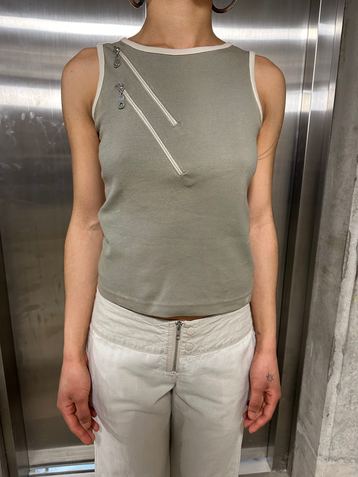 French Brand double zip Tank Top