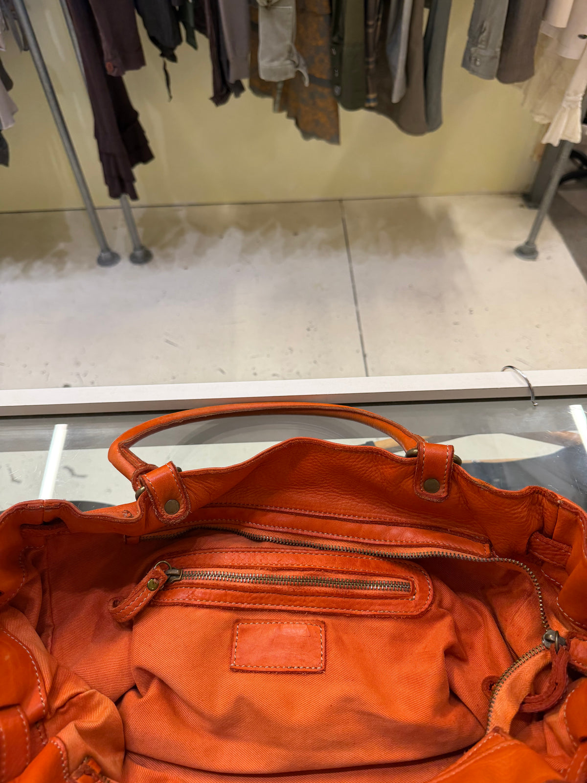 Orange leather Firkin