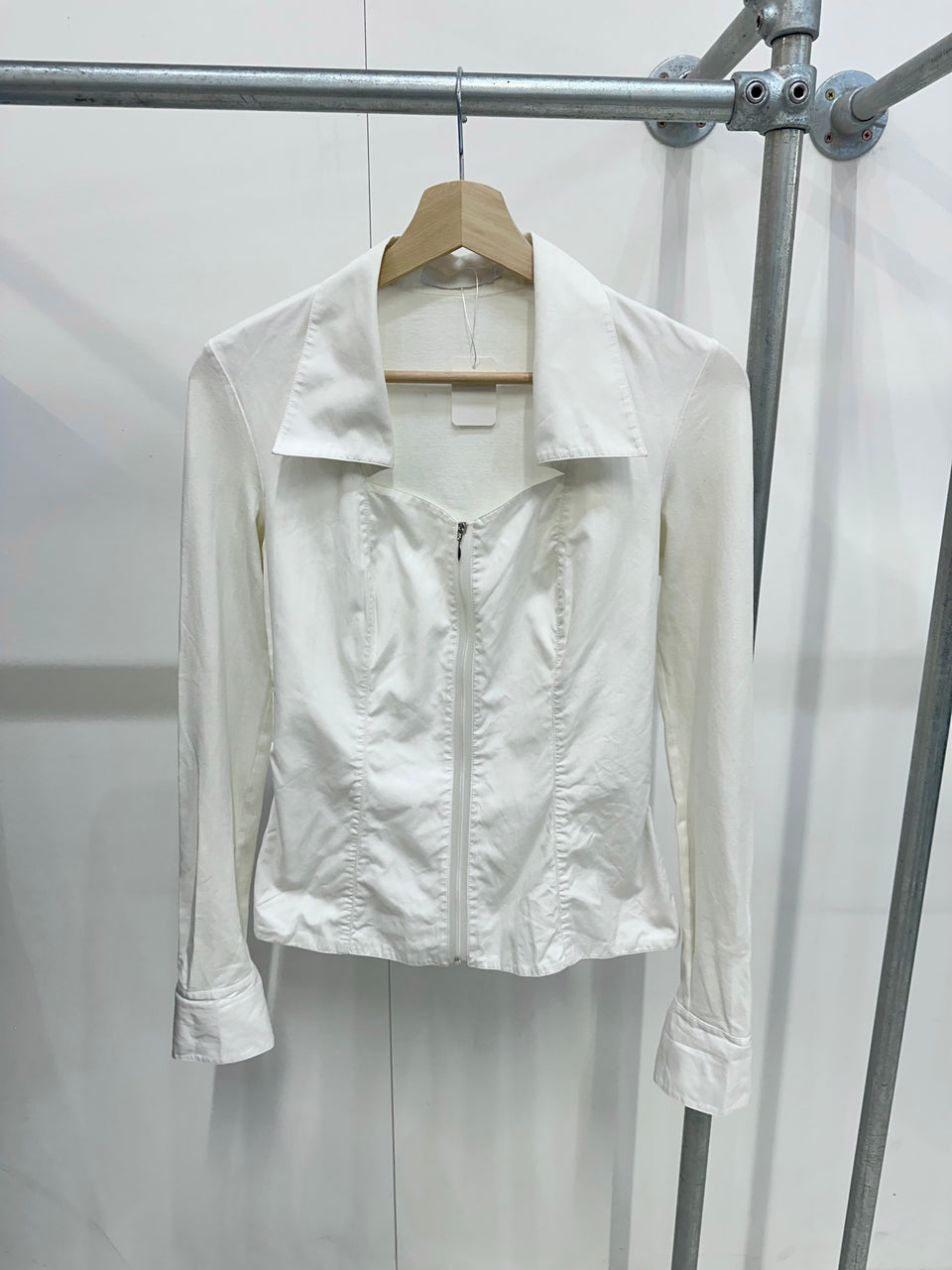 Vintage white shirt with zip - M